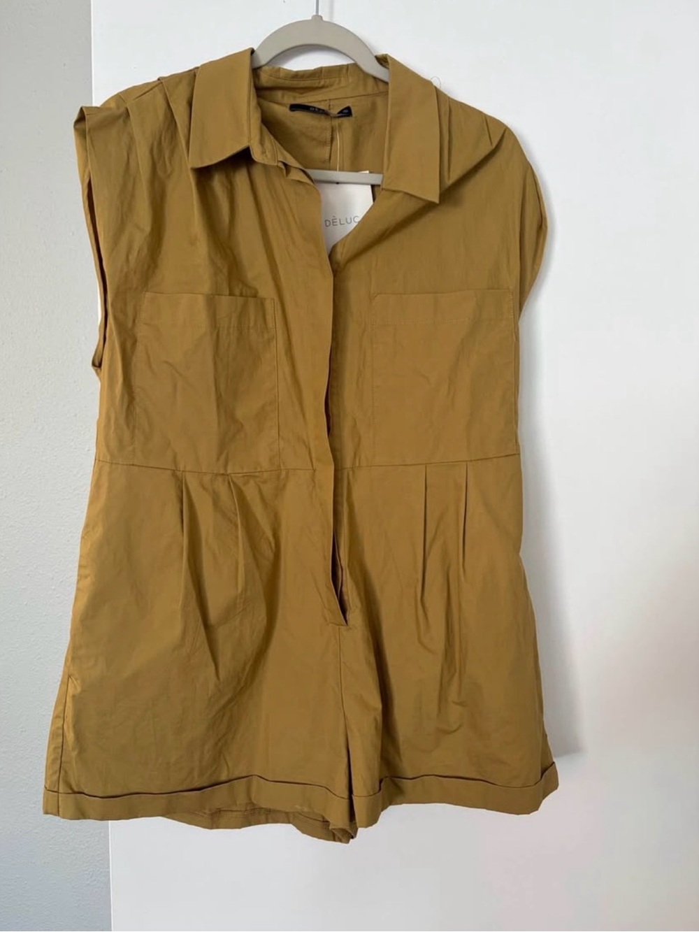 Deluc Sleeveless Collared Tunic Romper in Mustard Yellow